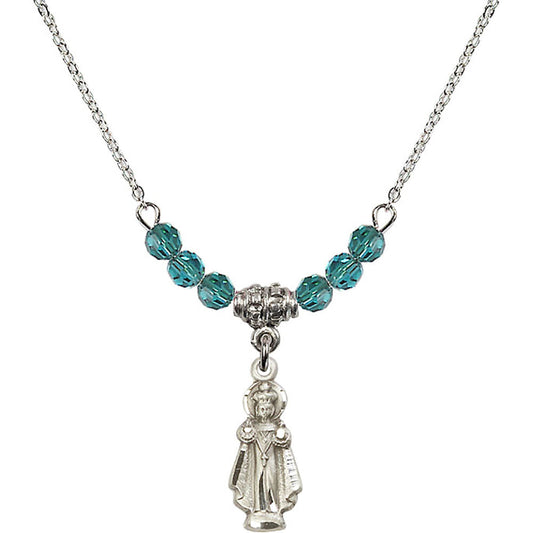 Sterling Silver Infant of Prague Birthstone Necklace with Zircon Beads - 0823