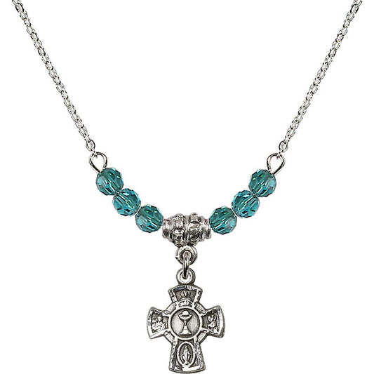 Sterling Silver 5-Way / Chalice Birthstone Necklace with Zircon Beads - 0845