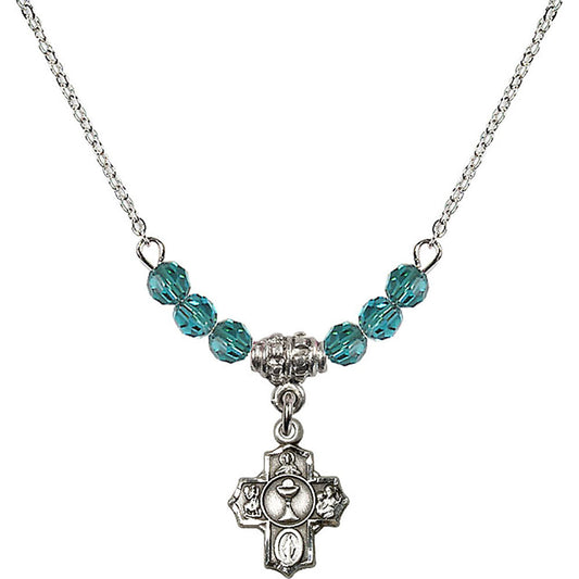 Sterling Silver Communion 5-Way Birthstone Necklace with Zircon Beads - 0890