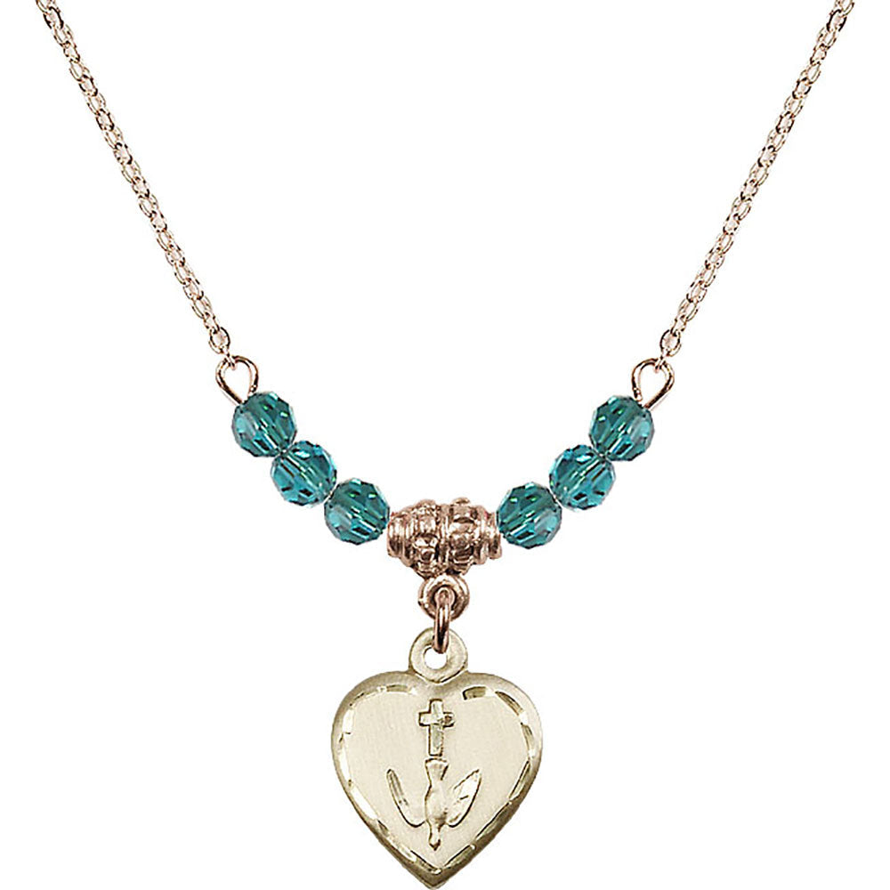 14kt Gold Filled Heart / Confirmation Birthstone Necklace with Zircon Beads - 0891