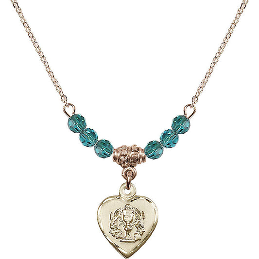 14kt Gold Filled Heart / Communion Birthstone Necklace with Zircon Beads - 0892