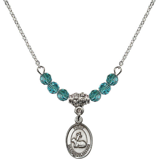 Sterling Silver First Reconciliation Birthstone Necklace with Zircon Beads - 0968