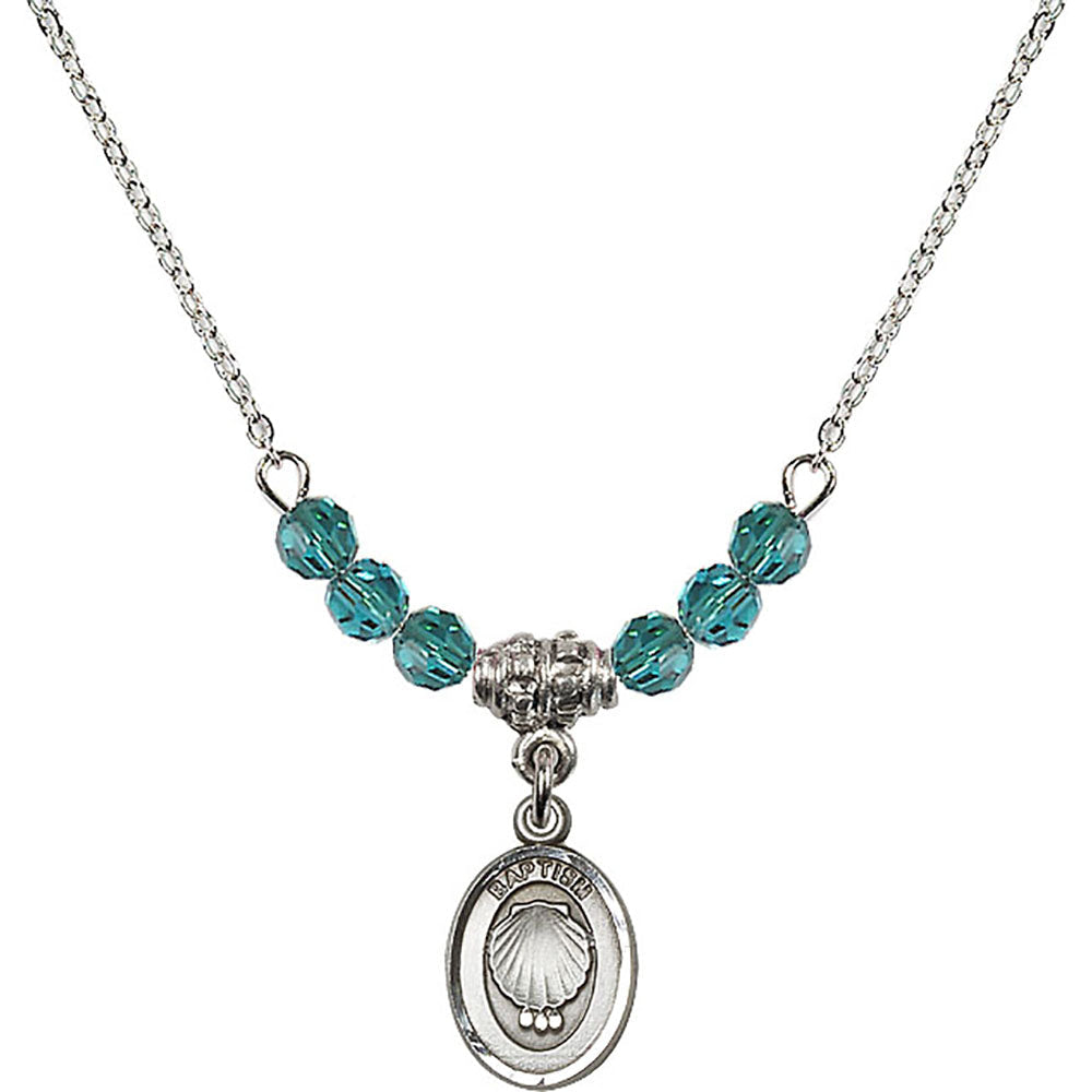 Sterling Silver Baptism Birthstone Necklace with Zircon Beads - 0974