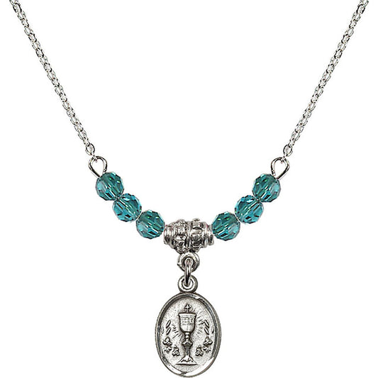 Sterling Silver Chalice Birthstone Necklace with Zircon Beads - 0975