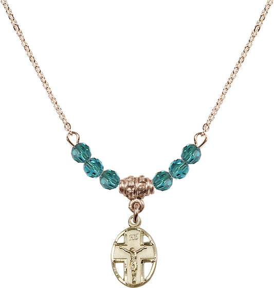 14kt Gold Filled Crucifix Birthstone Necklace with Zircon Beads - 0978
