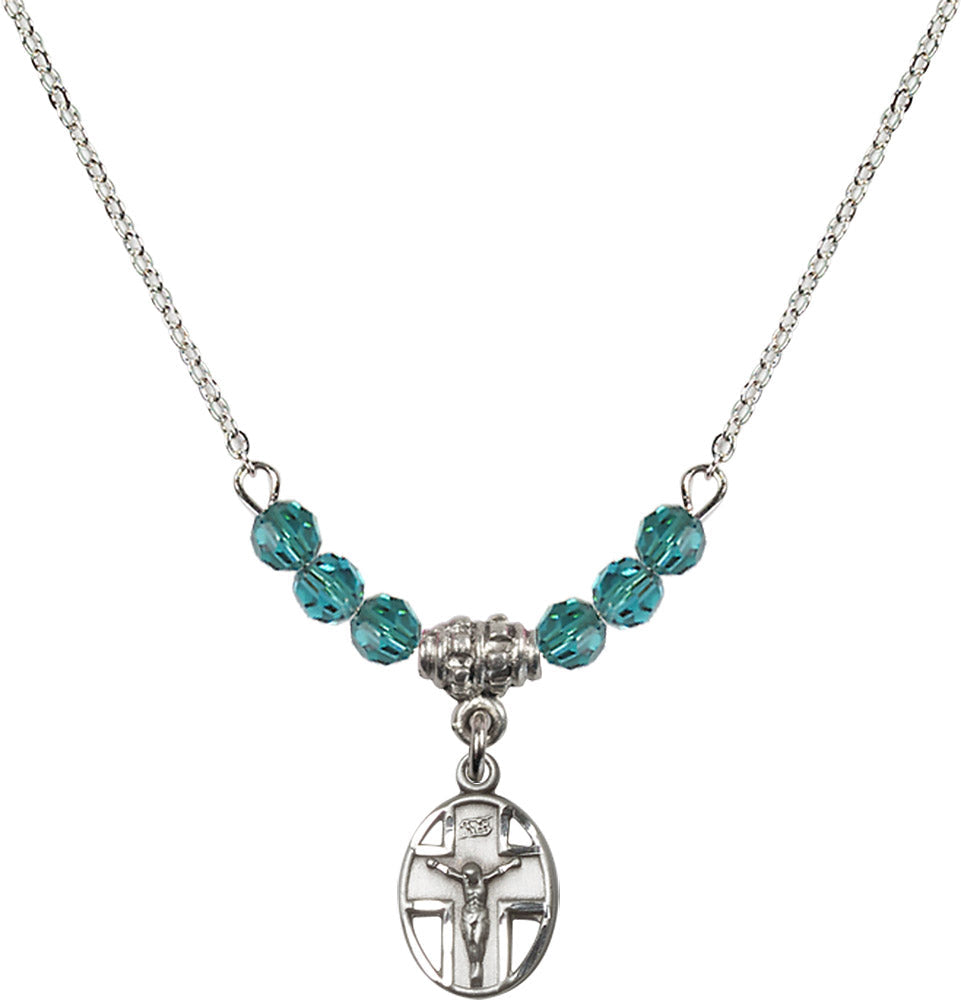 Sterling Silver Crucifix Birthstone Necklace with Zircon Beads - 0978