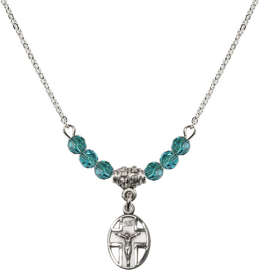 Sterling Silver Crucifix Birthstone Necklace with Zircon Beads - 0978