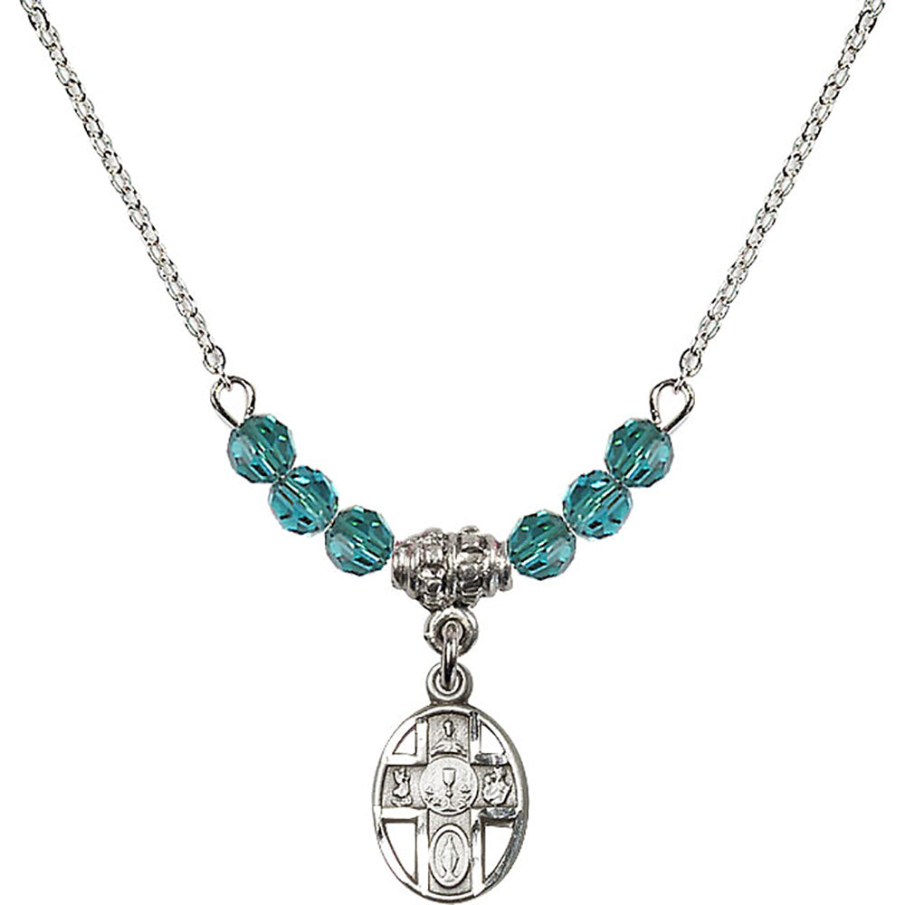 Sterling Silver 5-Way / Chalice Birthstone Necklace with Zircon Beads - 0979