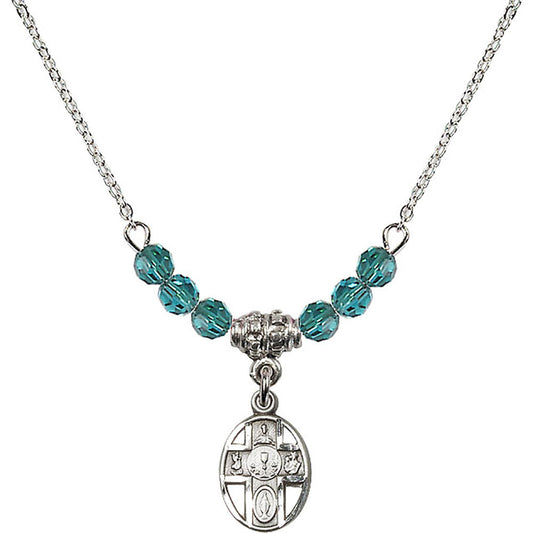 Sterling Silver 5-Way / Chalice Birthstone Necklace with Zircon Beads - 0979