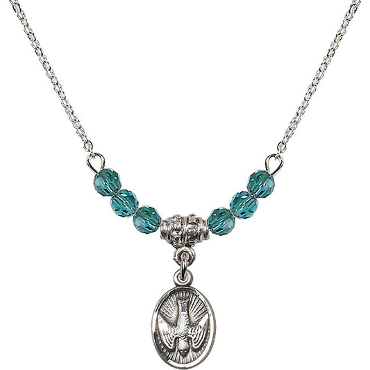 Sterling Silver Holy Spirit Birthstone Necklace with Zircon Beads - 0982