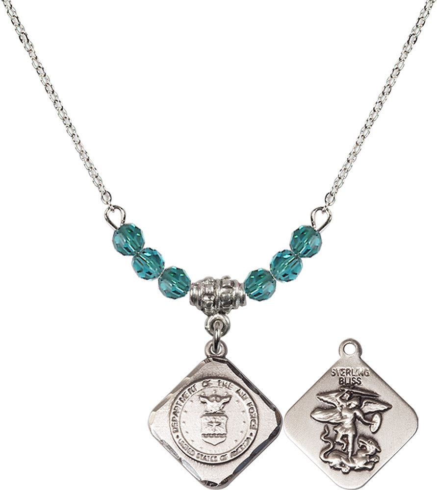 Sterling Silver Air Force Diamond Birthstone Necklace with Zircon Beads - 1180