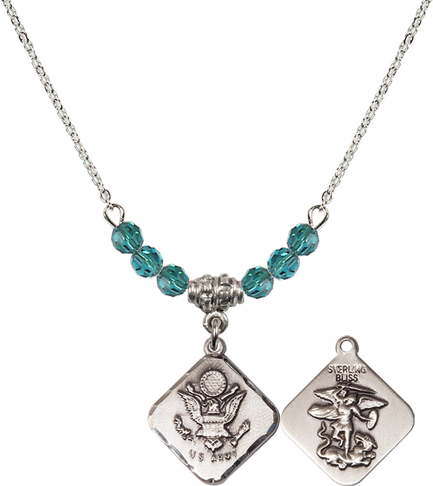 Sterling Silver Army Diamond Birthstone Necklace with Zircon Beads - 1180