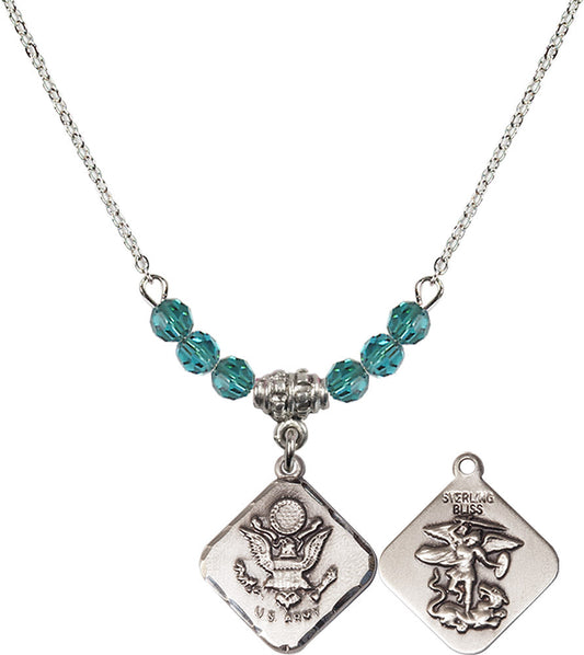 Sterling Silver Army Diamond Birthstone Necklace with Zircon Beads - 1180