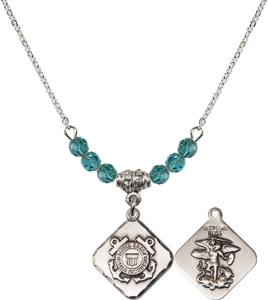 Sterling Silver Coast Guard Diamond Birthstone Necklace with Zircon Beads - 1180
