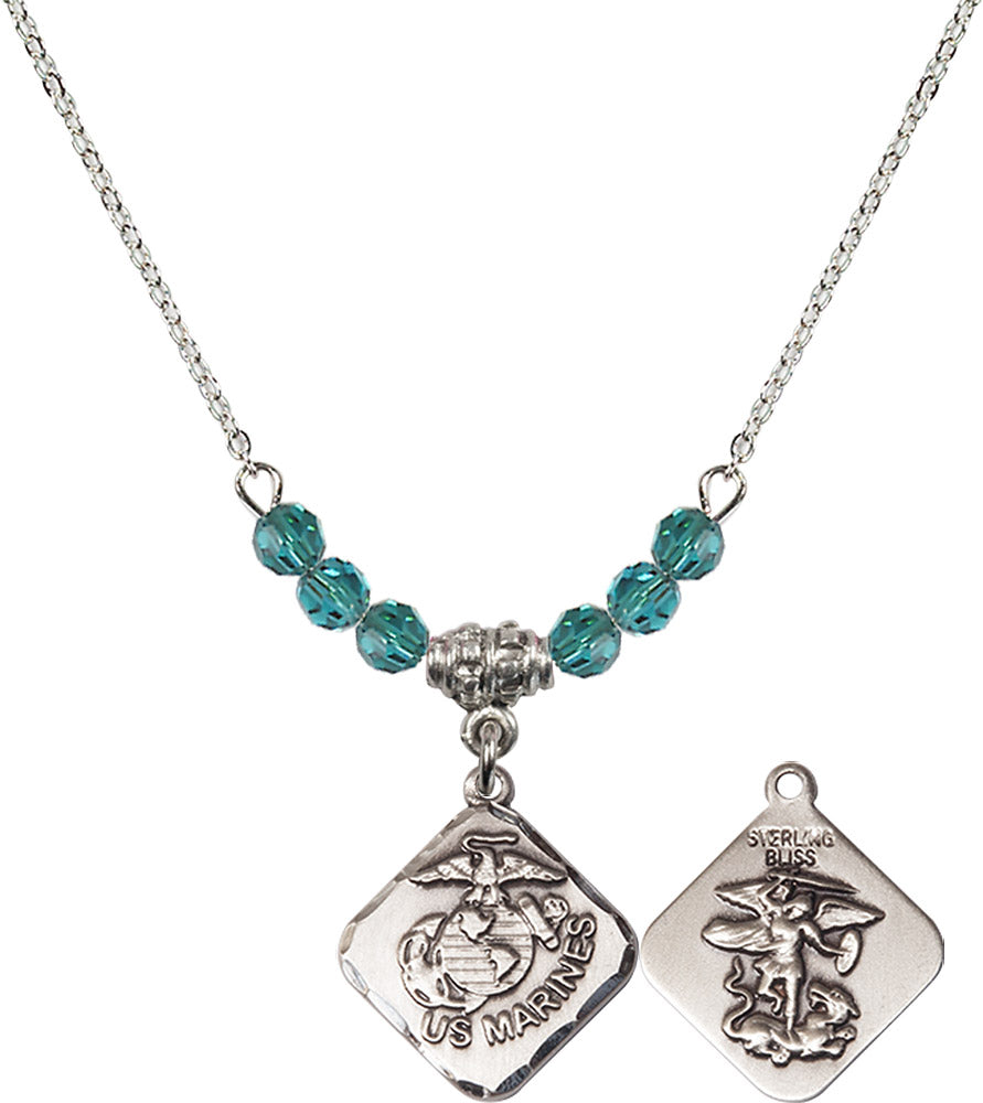 Sterling Silver Marines Diamond Birthstone Necklace with Zircon Beads - 1180