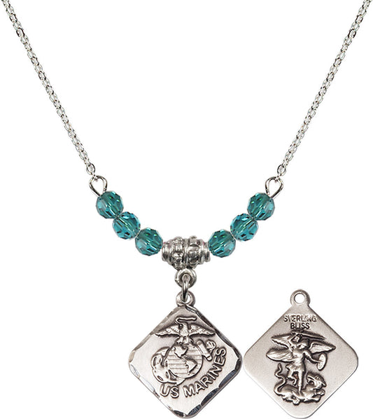 Sterling Silver Marines Diamond Birthstone Necklace with Zircon Beads - 1180