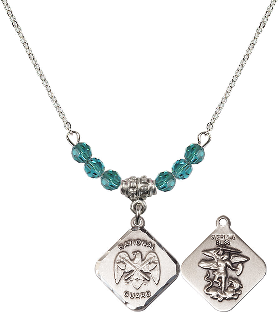 Sterling Silver Nat'l Guard Diamond Birthstone Necklace with Zircon Beads - 1180
