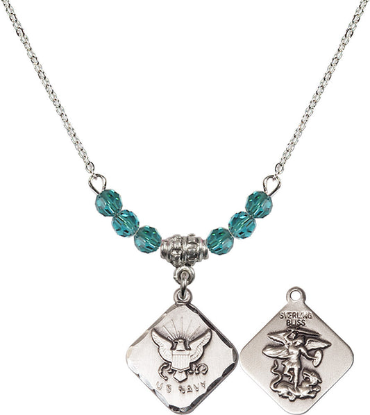 Sterling Silver Navy Diamond Birthstone Necklace with Zircon Beads - 1180