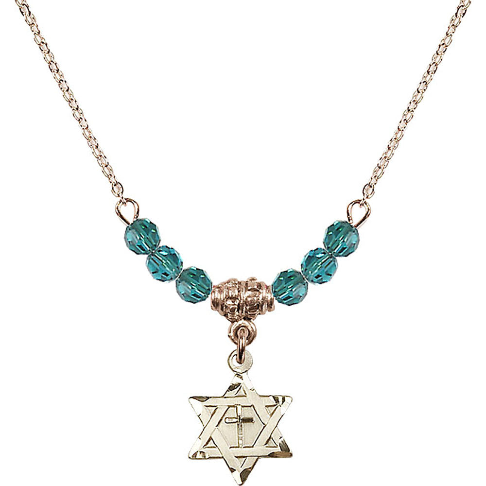 14kt Gold Filled Star of David w/ Cross Birthstone Necklace with Zircon Beads - 1211
