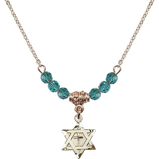 14kt Gold Filled Star of David w/ Cross Birthstone Necklace with Zircon Beads - 1211