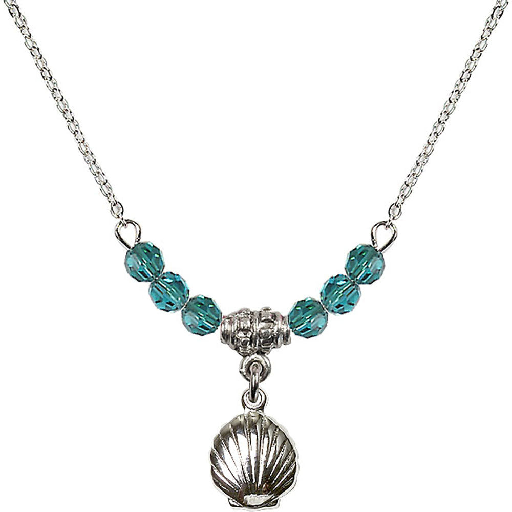 Sterling Silver Shell Birthstone Necklace with Zircon Beads - 1260