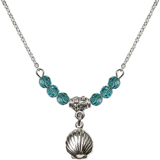 Sterling Silver Shell Birthstone Necklace with Zircon Beads - 1260