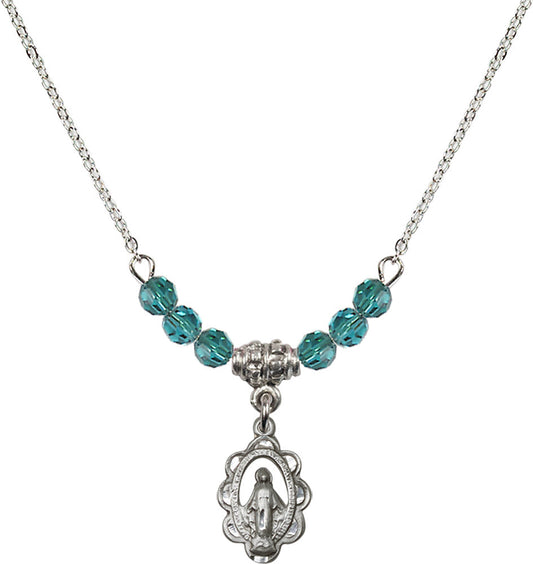 Sterling Silver Miraculous Birthstone Necklace with Zircon Beads - 1610