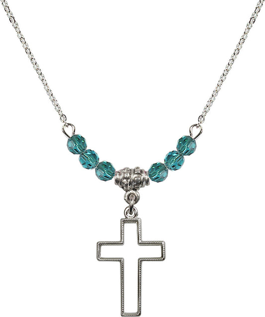 Sterling Silver Cross Birthstone Necklace with Zircon Beads - 1708