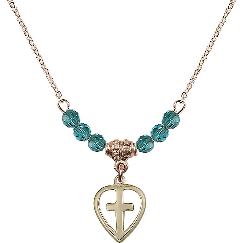 14kt Gold Filled Heart / Cross Birthstone Necklace with Zircon Beads - 1709