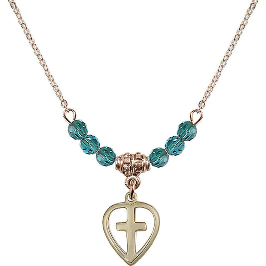 14kt Gold Filled Heart / Cross Birthstone Necklace with Zircon Beads - 1709