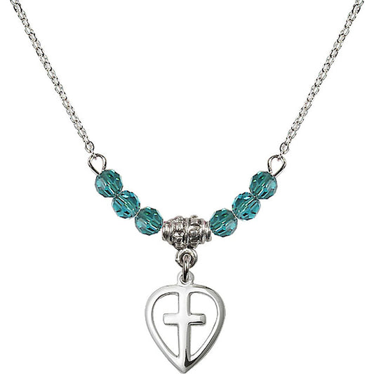 Sterling Silver Heart / Cross Birthstone Necklace with Zircon Beads - 1709