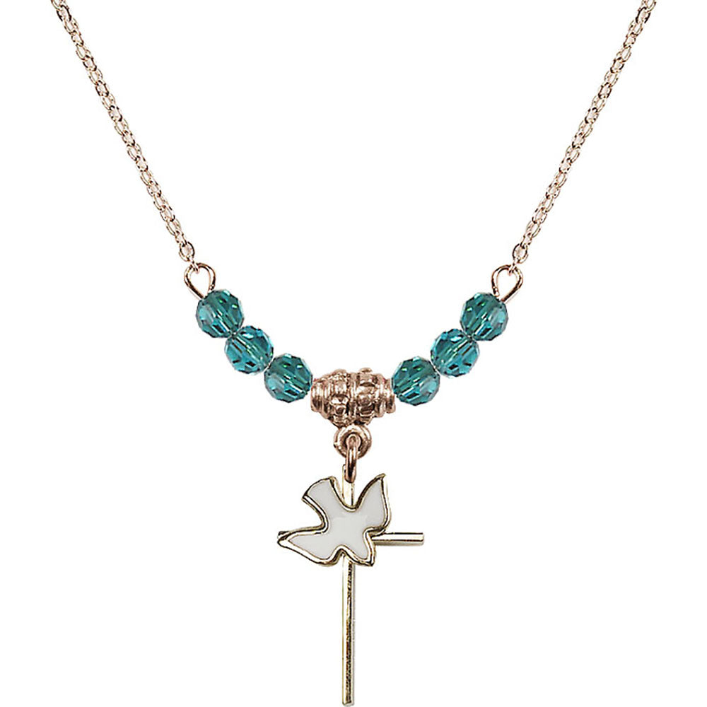 14kt Gold Filled Cross / Holy Spirit Birthstone Necklace with Zircon Beads - 1812