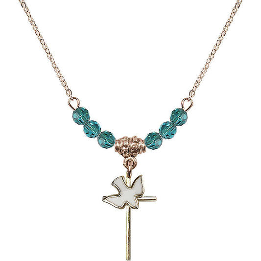 14kt Gold Filled Cross / Holy Spirit Birthstone Necklace with Zircon Beads - 1812