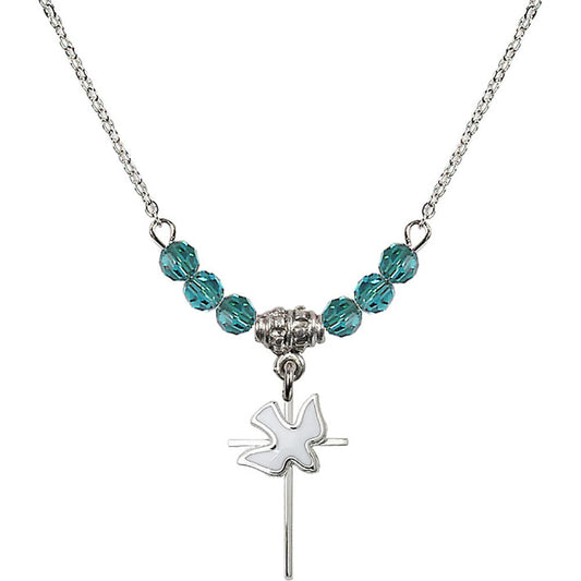 Sterling Silver Cross / Holy Spirit Birthstone Necklace with Zircon Beads - 1812