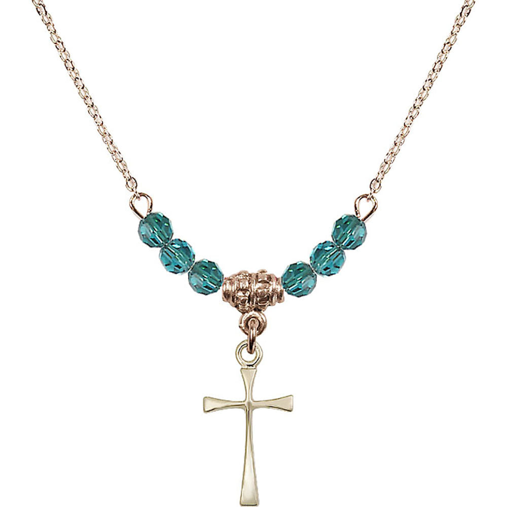 14kt Gold Filled Maltese Cross Birthstone Necklace with Zircon Beads - 1872