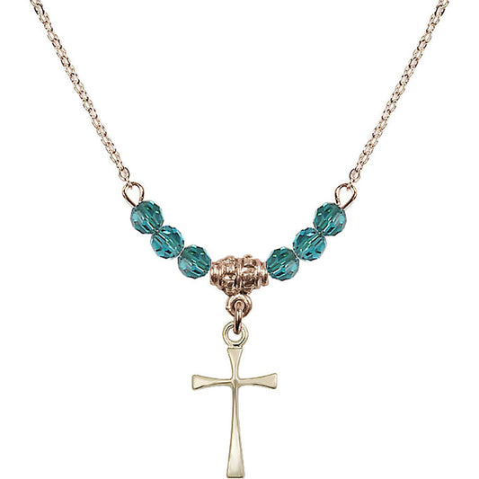 14kt Gold Filled Maltese Cross Birthstone Necklace with Zircon Beads - 1872