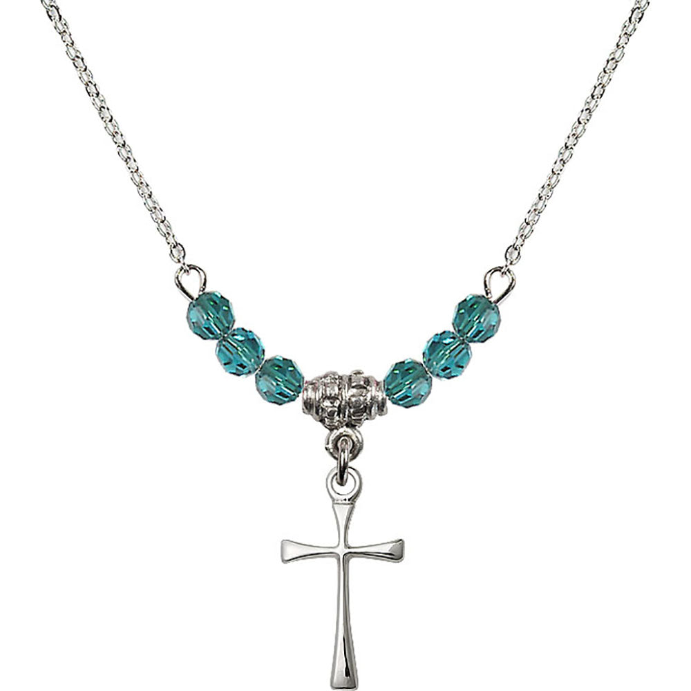 Sterling Silver Maltese Cross Birthstone Necklace with Zircon Beads - 1872