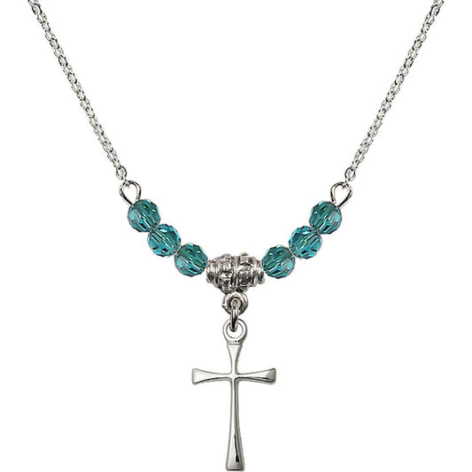Sterling Silver Maltese Cross Birthstone Necklace with Zircon Beads - 1872