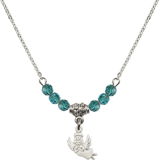 Sterling Silver Guardian Angel Birthstone Necklace with Zircon Beads - 2128