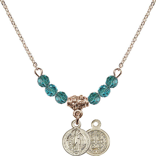 14kt Gold Filled Saint Benedict Birthstone Necklace with Zircon Beads - 2341