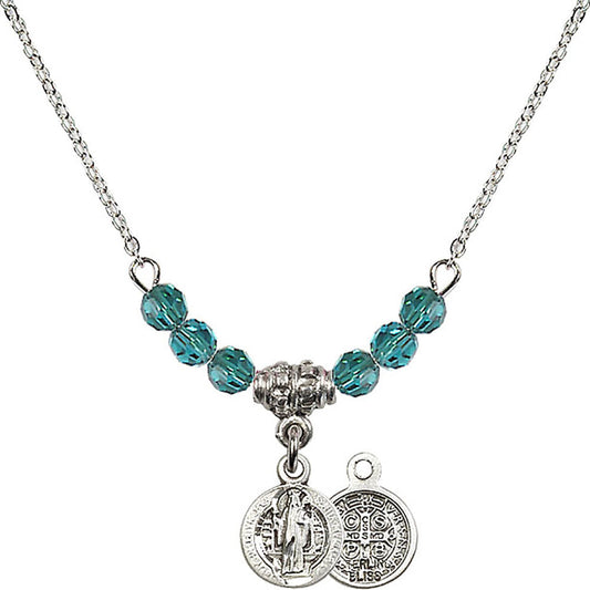 Sterling Silver Saint Benedict Birthstone Necklace with Zircon Beads - 2341