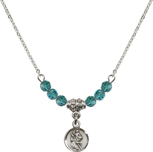 Sterling Silver Saint Christopher Birthstone Necklace with Zircon Beads - 2343