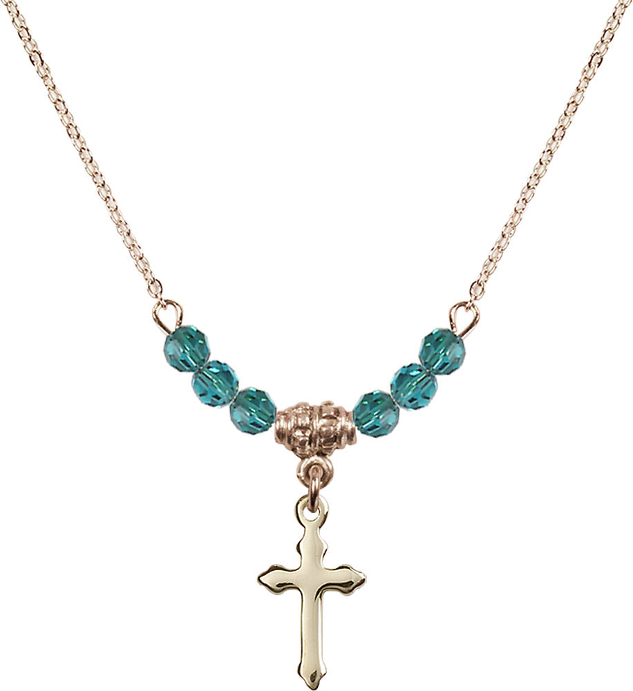 14kt Gold Filled Cross Birthstone Necklace with Zircon Beads - 2528