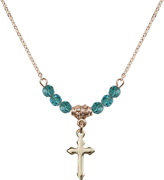 14kt Gold Filled Cross Birthstone Necklace with Zircon Beads - 2528