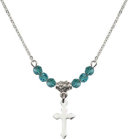 Sterling Silver Cross Birthstone Necklace with Zircon Beads - 2528