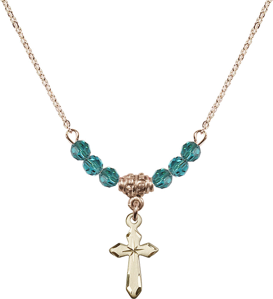 14kt Gold Filled Cross Birthstone Necklace with Zircon Beads - 2529