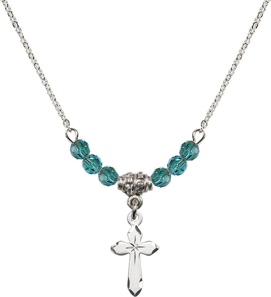 Sterling Silver Cross Birthstone Necklace with Zircon Beads - 2529