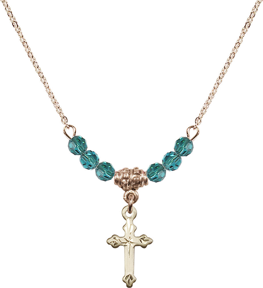 14kt Gold Filled Cross Birthstone Necklace with Zircon Beads - 2531