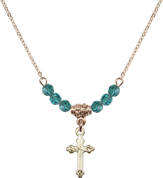 14kt Gold Filled Cross Birthstone Necklace with Zircon Beads - 2531