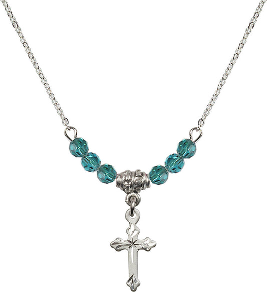 Sterling Silver Cross Birthstone Necklace with Zircon Beads - 2531